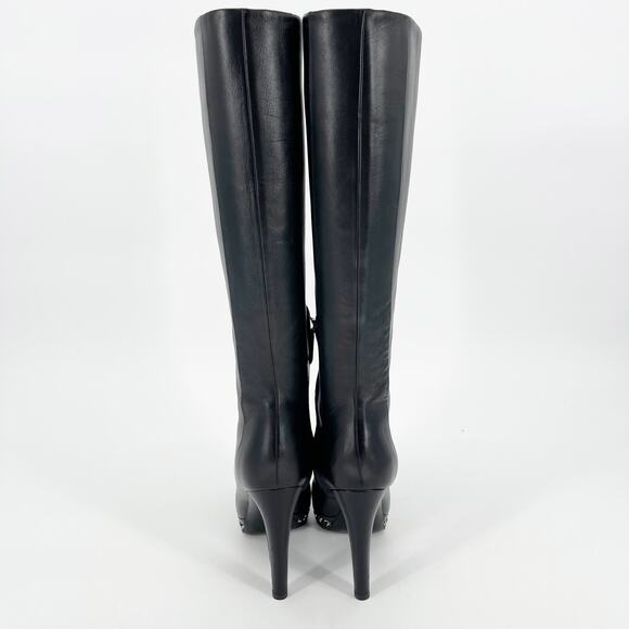 Chanel Black Lambskin CC Cap Toe Chain Detail Knee High Heel Boot size EU 37 - Picture 7 of 16